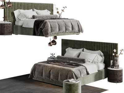 新中式布艺复古绿色双人床