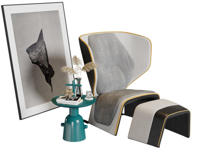 现代宽靠背休闲椅子脚踏边几