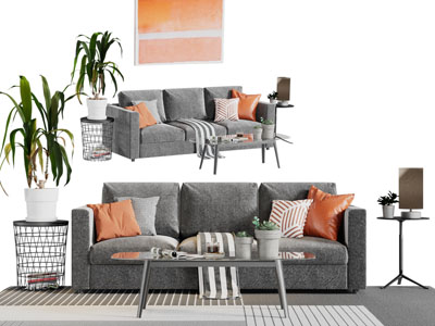 现代布艺多人沙发茶几组合