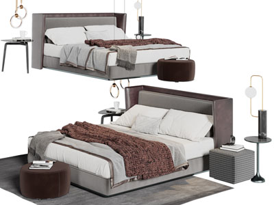 新中式床头带弯度的双人床