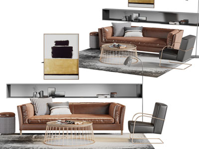 现代轻奢多人沙发休闲椅子茶几组合