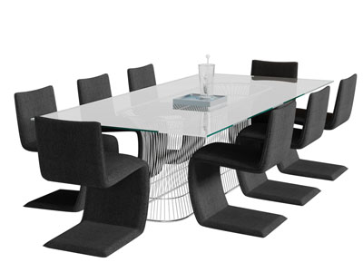 后现代玻璃台面的长方形餐桌椅组合