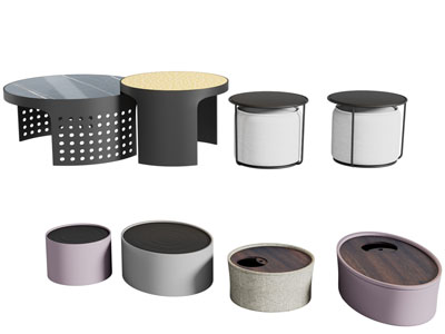 新中式圆形茶几3d模型 新中式圆形茶几