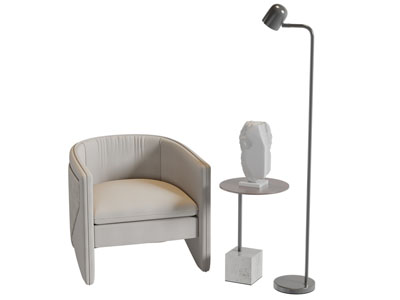 现代白色单人沙发落地灯3d模型 现代白色单人沙发落地灯