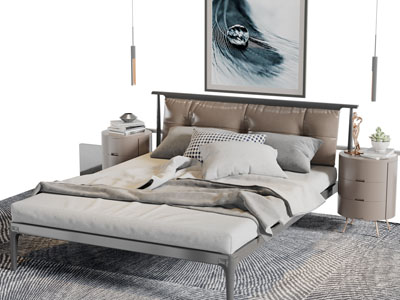 现代皮质床头双人床