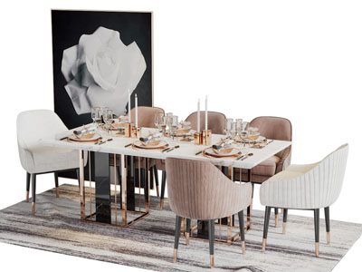 现代轻奢长方形餐桌椅组合