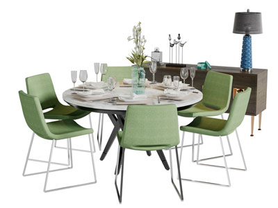 现代圆形餐桌椅组合边柜