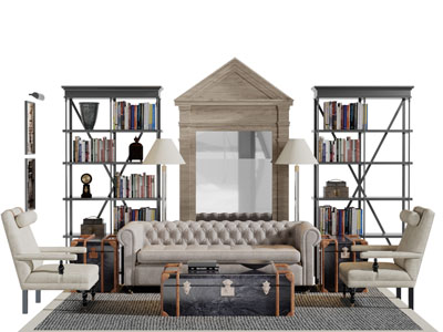 美式多人沙发休闲椅子茶几组合