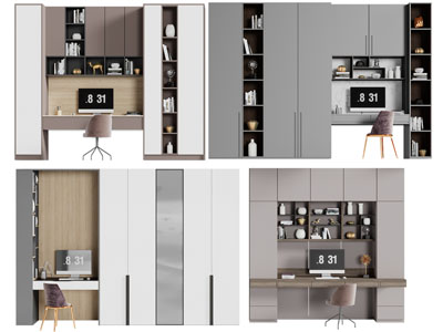 新中式带书桌的收纳装饰柜