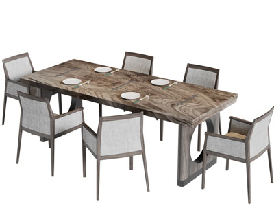 新中式实木长方形餐桌椅组合