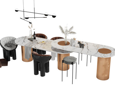 现代椭圆形错层加长餐桌椅组合