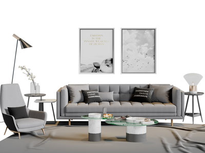 现代布艺多人沙发休闲椅子茶几组合