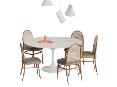 现代圆形餐桌镂空餐椅组合