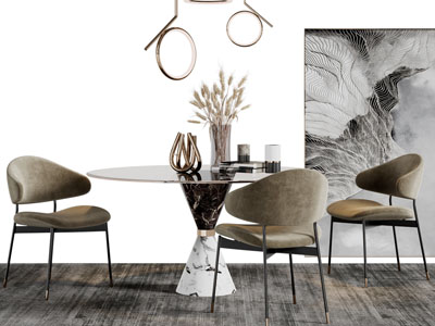 新中式圆形餐桌椅组合