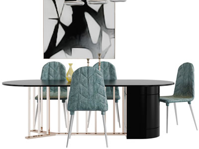现代轻奢椭圆形餐桌椅组合
