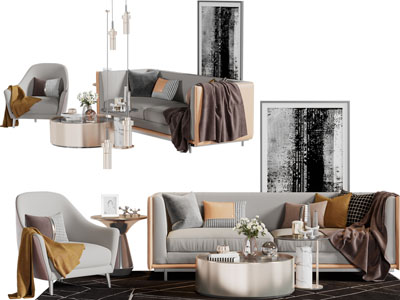 新中式多人单人沙发茶几组合