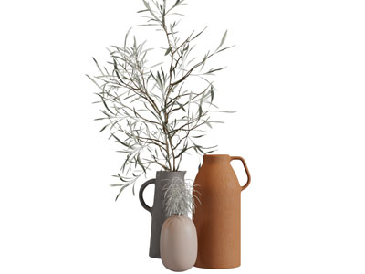 新中式陶瓷陶罐花瓶花卉3d模型 新中式陶瓷陶罐花瓶花卉