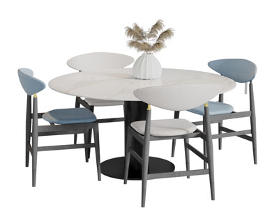 现代圆形大理石餐桌椅组合
