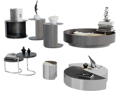 新中式圆形托盘套叠茶几边几3d模型 新中式圆形托盘套叠茶几边几