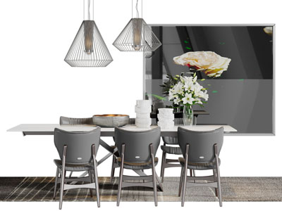 现代复古长方形 餐桌椅组合