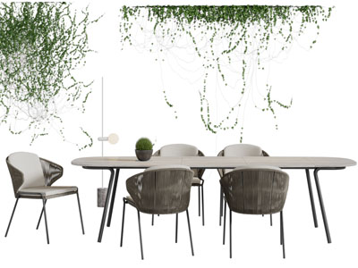 现代椭圆形加长餐桌椅组合