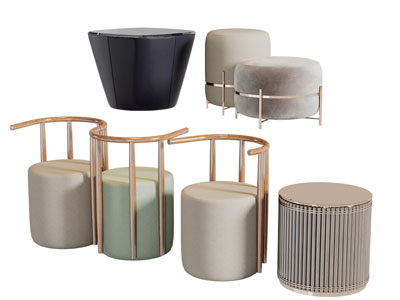 新中式单人沙发沙发凳3d模型 新中式单人沙发沙发凳