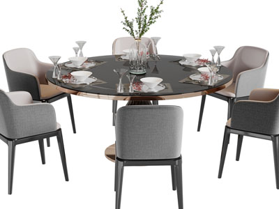 现代圆形餐桌椅组合