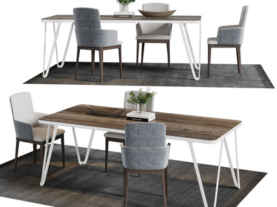 现代实木台面的长方形餐桌椅组合