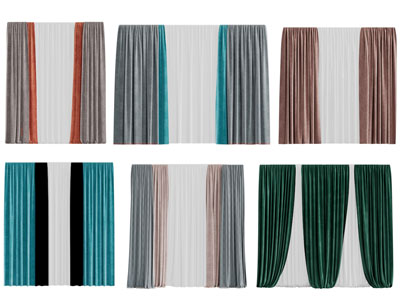 现代撞色布艺窗纱窗帘3d模型 现代撞色布艺窗纱窗帘