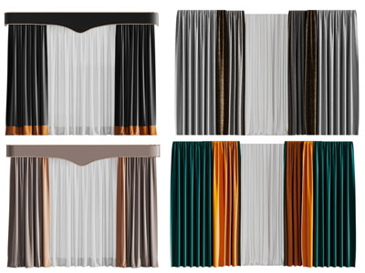 新中式布艺窗纱窗帘3d模型 新中式布艺窗纱窗帘