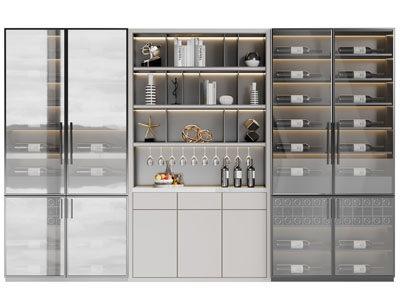 新中式玻璃柜门的酒柜