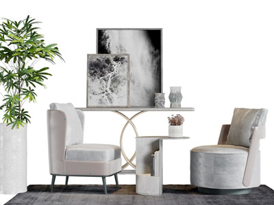 新中式单人沙发边几3d模型 新中式单人沙发边几