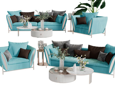 现代布艺多人单人沙发茶几组合