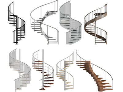现代玻璃栏杆旋转楼梯3d模型 现代玻璃栏杆旋转楼梯
