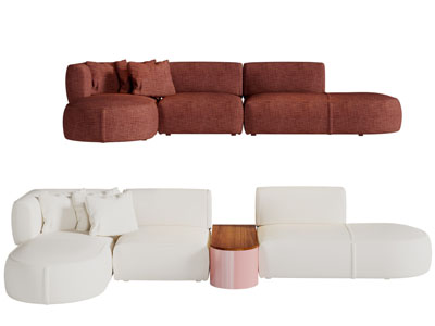 现代布艺转角多人沙发