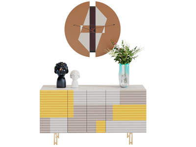 现代拼接撞色电视柜摆件