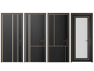 新中式镶嵌金属条的平开门