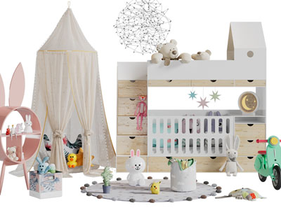 北欧儿童木屋造型的上下床玩偶玩具