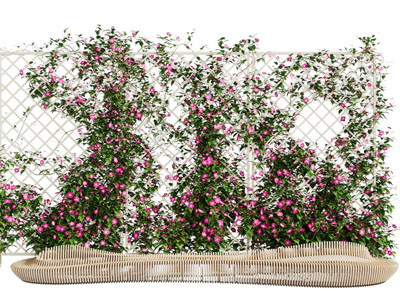 现代户外实木长椅子植物墙3d模型 现代户外实木长椅子植物墙