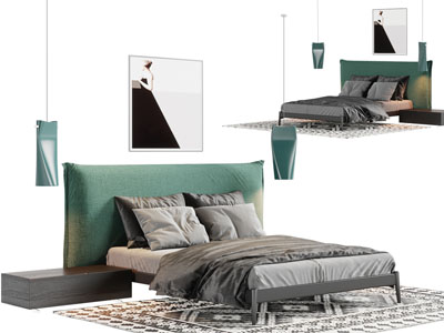 新中式加宽床头双人床