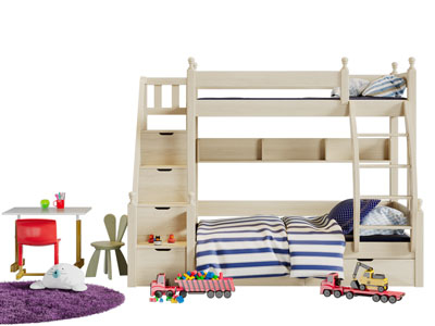 美式实木带抽屉的上下床