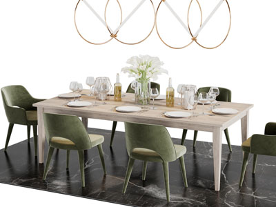 现代长方形实木餐桌椅组合