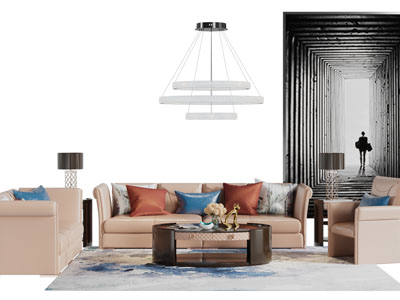 新中式多人单人沙发茶几组合