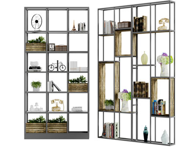 新中式开放式金属收纳装饰架