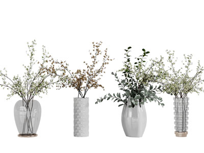 玻璃陶瓷花瓶花卉3d模型 玻璃陶瓷花瓶花卉