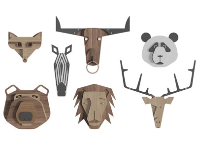 北欧实木卡通动物墙饰挂件