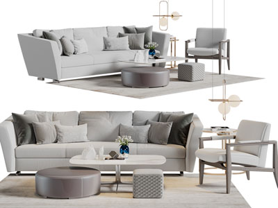 新中式多人沙发休闲椅子茶几组合