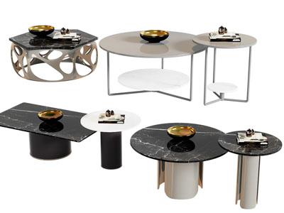 新中式圆形多边形茶几3d模型 新中式圆形多边形茶几