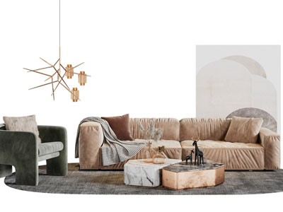 现代布艺多人单人沙发茶几组合