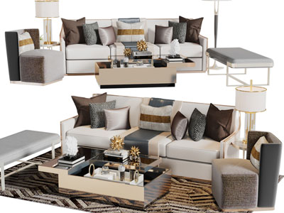 新中式多人单人沙发茶几沙发凳组合